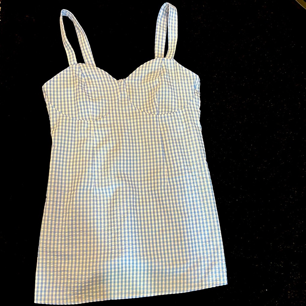 Blue and white checkered dress